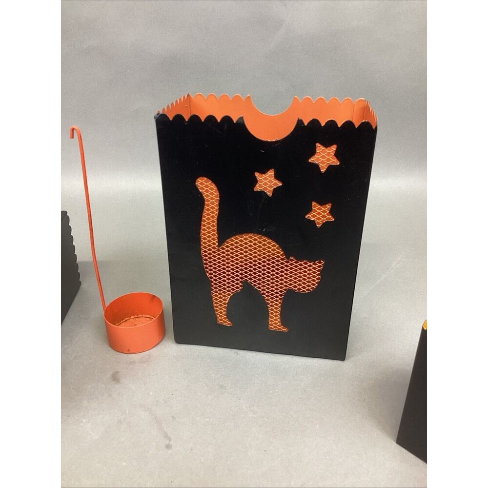 Set Of 6 Halloween Luminaries Lanterns & 3 Orange Candle Holders - Picture 4 of 11